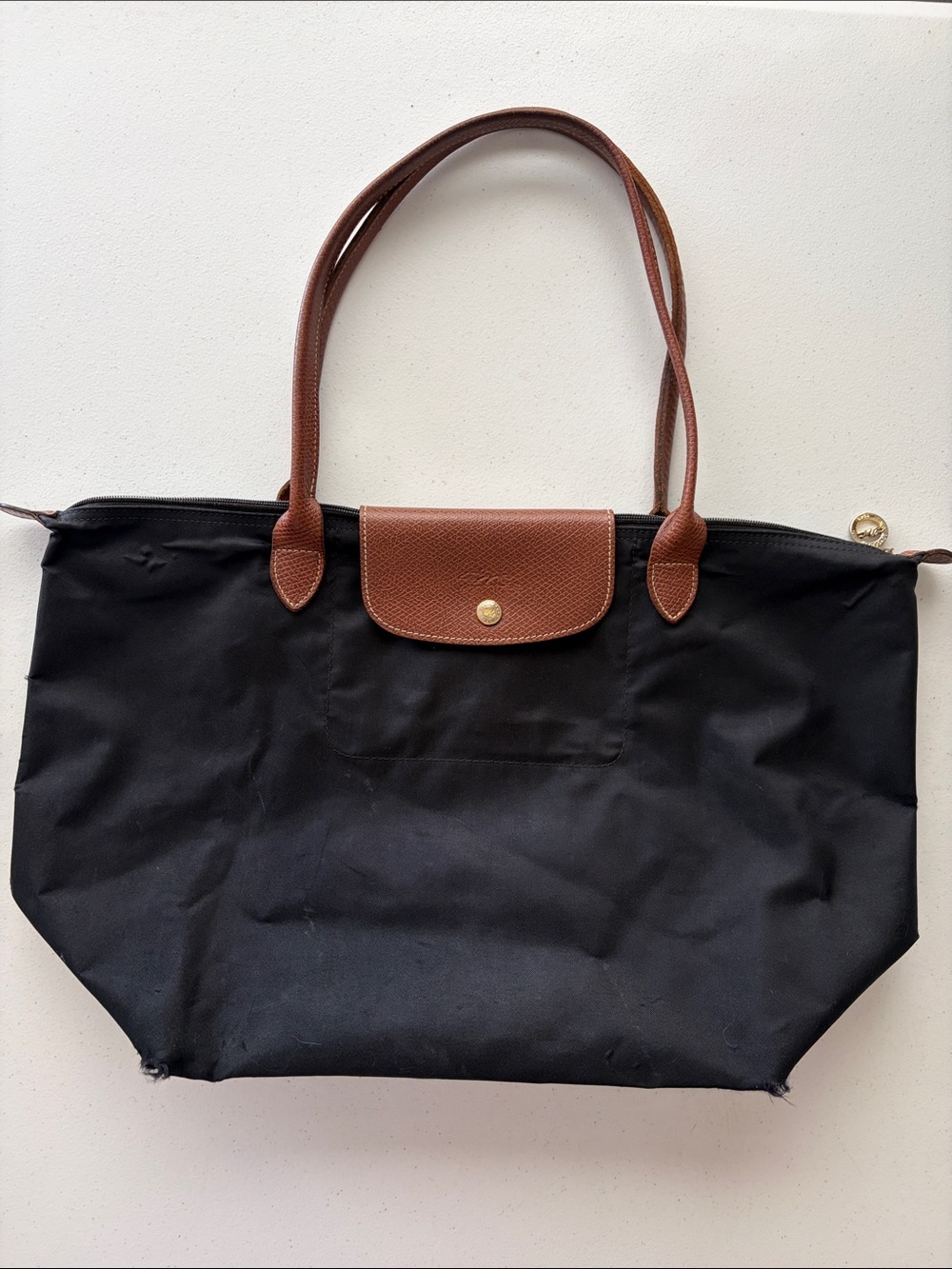 Longchamp Le Pliage Original Large Shoulder Bag L Tote Black Heavy Wear